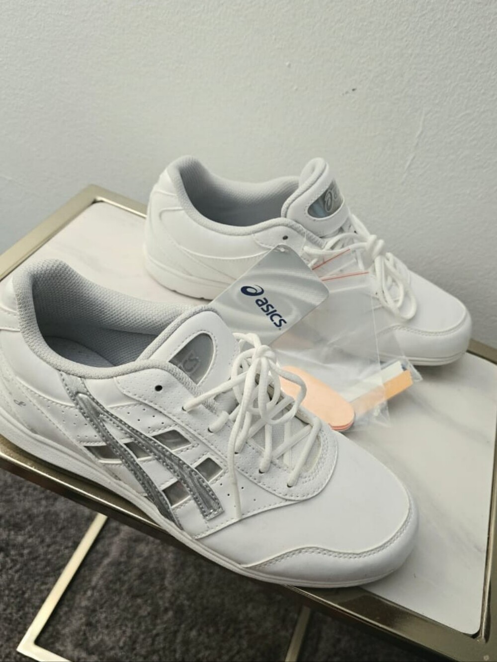 Asics White Sneakers with Silver Logo Stripes
